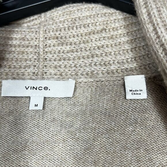Vince Sweater Womens Medium Beige Wool Cashmere Open Front Cardigan Long Knit - Picture 8 of 10